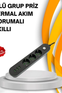 Hızlı Şarj Özellikli 3 USB Girişli Üçlü Priz