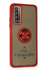 Huawei P Smart 2021 Kılıf Montreal Yüzüklü Silikon Kapak - Kırmızı