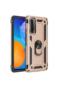 Huawei P Smart 2021 Kılıf Sofya Yüzüklü Silikon Kapak - Gold