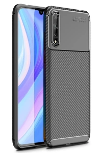 Huawei P Smart S Kılıf Auto Focus Karbon Kapak - Siyah