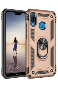 Huawei P20 Lite Kılıf Sofya Yüzüklü Silikon Kapak - Gold