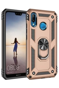 Huawei P20 Lite Kılıf Sofya Yüzüklü Silikon Kapak - Gold
