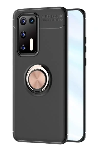 Huawei P40 Kılıf Range Yüzüklü Silikon - Siyah-Gold