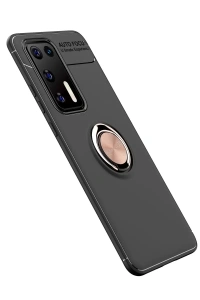 Huawei P40 Kılıf Range Yüzüklü Silikon - Siyah-Gold