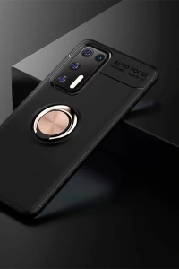 Huawei P40 Kılıf Range Yüzüklü Silikon - Siyah-Gold