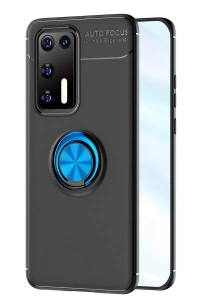 Huawei P40 Kılıf Range Yüzüklü Silikon - Siyah-Mavi