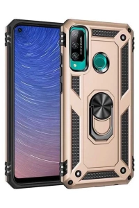 Huawei P40 Lite E Kılıf Sofya Yüzüklü Silikon Kapak - Gold
