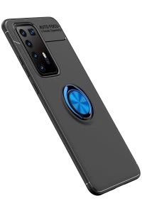 Huawei P40 Pro Kılıf Range Yüzüklü Silikon - Siyah-Mavi