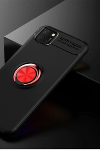 Huawei Y5P Kılıf Range Yüzüklü Silikon - Siyah-Kırmızı