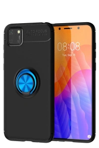 Huawei Y5P Kılıf Range Yüzüklü Silikon - Siyah-Mavi