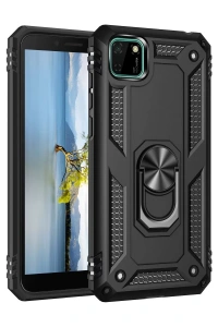 Huawei Y5P Kılıf Sofya Yüzüklü Silikon Kapak - Siyah