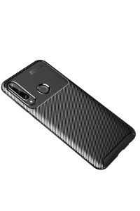 Huawei Y6P Kılıf Auto Focus Karbon Kapak - Siyah