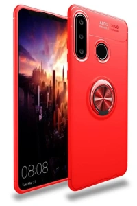Huawei Y6P Kılıf Range Yüzüklü Silikon - Kırmızı