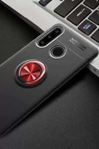 Huawei Y6P Kılıf Range Yüzüklü Silikon - Siyah-Kırmızı