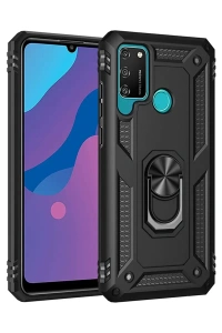Huawei Y6P Kılıf Sofya Yüzüklü Silikon Kapak - Siyah