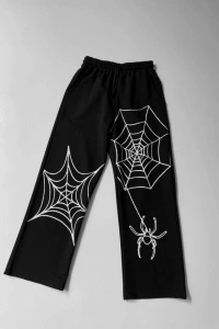 İki İplik Kumaş Örümcek Baskılı Esofman - Siyah