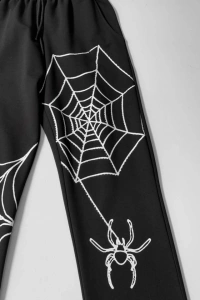 İki İplik Kumaş Örümcek Baskılı Esofman - Siyah