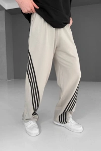 İki İplik Kumaş Şeritli Alt Esofman - Bej