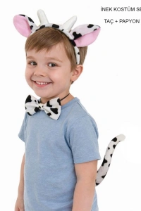 İnek Kostüm Aksesuar Seti 3lü - Taç Papyon Kuyruk