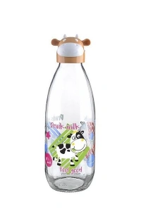 İnek Tasarımlı Sevimli Cam Suluk - Süt Şişesi 1000 ML