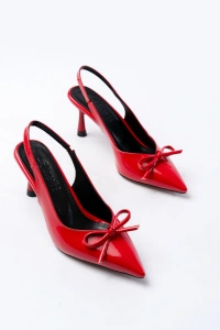 İNF-4500 Kırmızı Rugan Günlük Arkası Açık Fiyonklu Topuklu Bayan Ayakkabı