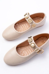 İNF-6363 Bej Baret Tokalı Günlük Bayan Ayakkabı