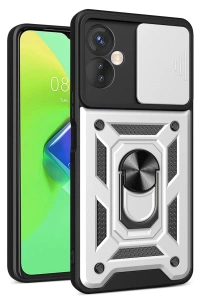 İnfinix Hot 30 4G Kılıf Pars Lens Yüzüklü Silikon - Gümüş