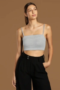 İp Askılı Fitilli Pamuk Örme Kısa Crop Atlet 40 cm