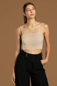 İp Askılı Fitilli Pamuk Örme Kısa Crop Atlet 40 cm