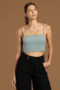 İp Askılı Fitilli Pamuk Örme Kısa Crop Atlet 40 cm