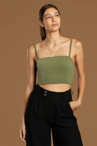 İp Askılı Fitilli Pamuk Örme Kısa Crop Atlet 40 cm