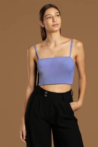 İp Askılı Fitilli Pamuk Örme Kısa Crop Atlet 40 cm