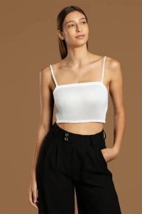 İp Askılı Fitilli Pamuk Örme Kısa Crop Atlet 40 cm