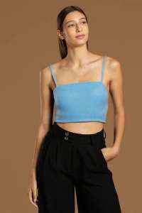 İp Askılı Fitilli Pamuk Örme Kısa Crop Atlet 40 cm