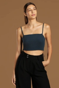 İp Askılı Fitilli Pamuk Örme Kısa Crop Atlet 40 cm