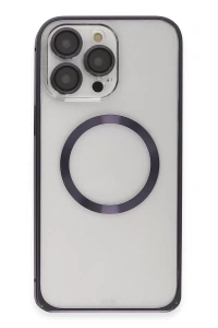 iPhone 14 Pro Kılıf Metal Bumper Magneticsafe Kapak - Derin Mor
