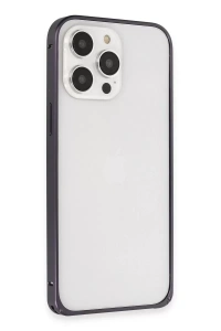 iPhone 14 Pro Kılıf Metal Bumper Magneticsafe Kapak - Derin Mor