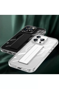 iPhone 14 Pro Max Kılıf Alfa Magsafe Standlı Kapak - Şeffaf