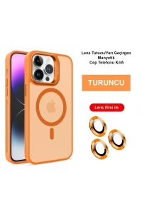 iPhone 14 Pro Max Kılıf Flet Lens Magsafe Kapak - Turuncu