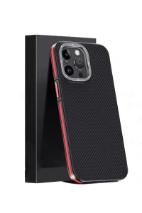 iPhone 15 Pro Max Kılıf Aramid 600D Kevlar Karbon Fiber Magsafe Kapak - Kırmızı