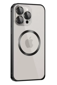 iPhone 15 Pro Max Kılıf Metal Bumper Magneticsafe Kapak - Siyah