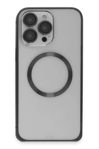 iPhone 15 Pro Max Kılıf Metal Bumper Magneticsafe Kapak - Siyah