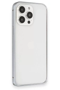 iPhone 15 Pro Max Metal Bumper Mat Kapak - Gri
