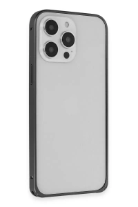 iPhone 15 Pro Max Metal Bumper Mat Kapak - Siyah