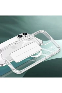 iPhone 16 Pro Kılıf Alfa Magsafe Standlı Kapak - Şeffaf