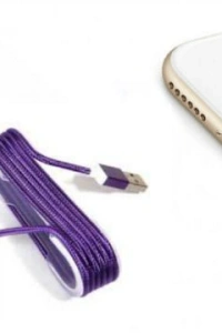 iPhone Örgü Şeklinde Renkli Çelik Şarj Data Kablosu - Mor