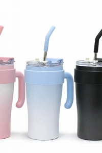 Isı Muhafazalı Kulplu Ve Pipetli Çelik Termos Kupa