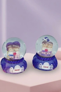 Işıklı Mini Boy Kar Küresi - Pilli - Romantik Çift Temalı - Hediyelik