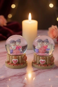 Işıklı Mini Kar Küresi - Çift Temalı - Pilli - Dekoratif - Romantik Hediyelik
