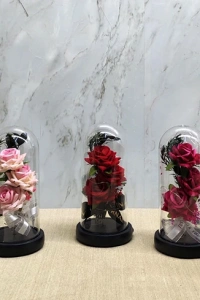 Işıklı Müzikli Cam Fanus İçinde Romantik Gül